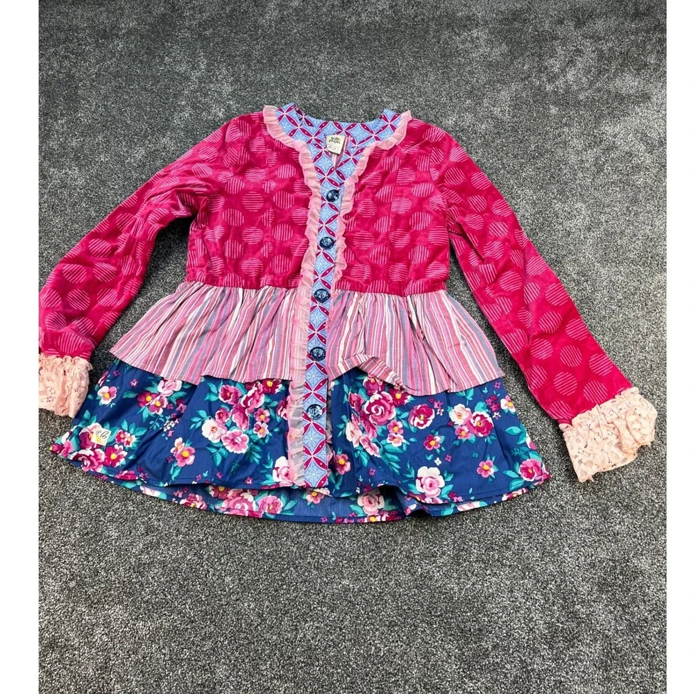 Wildflowers Matilda Jane Mixed Print Velvet Floral Tiered Tunic Dress Girls 10